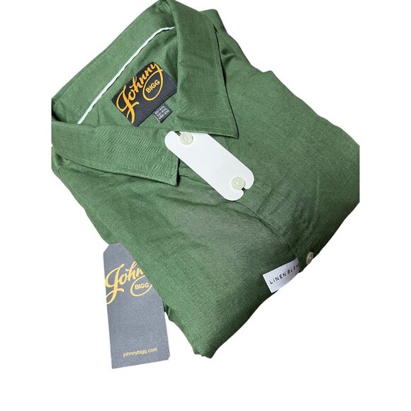 Johnny Bigg Mens AU-4XL Green Linen Blend Button-Up‎ Shirt Long sleeve NWT - Picture 1 of 9